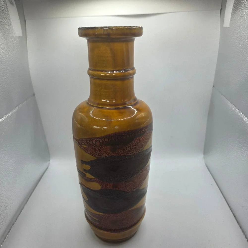 Royal Haeger USA Tall Art Pottery Vase Brown Amber Abstract Drip Glaze MCM